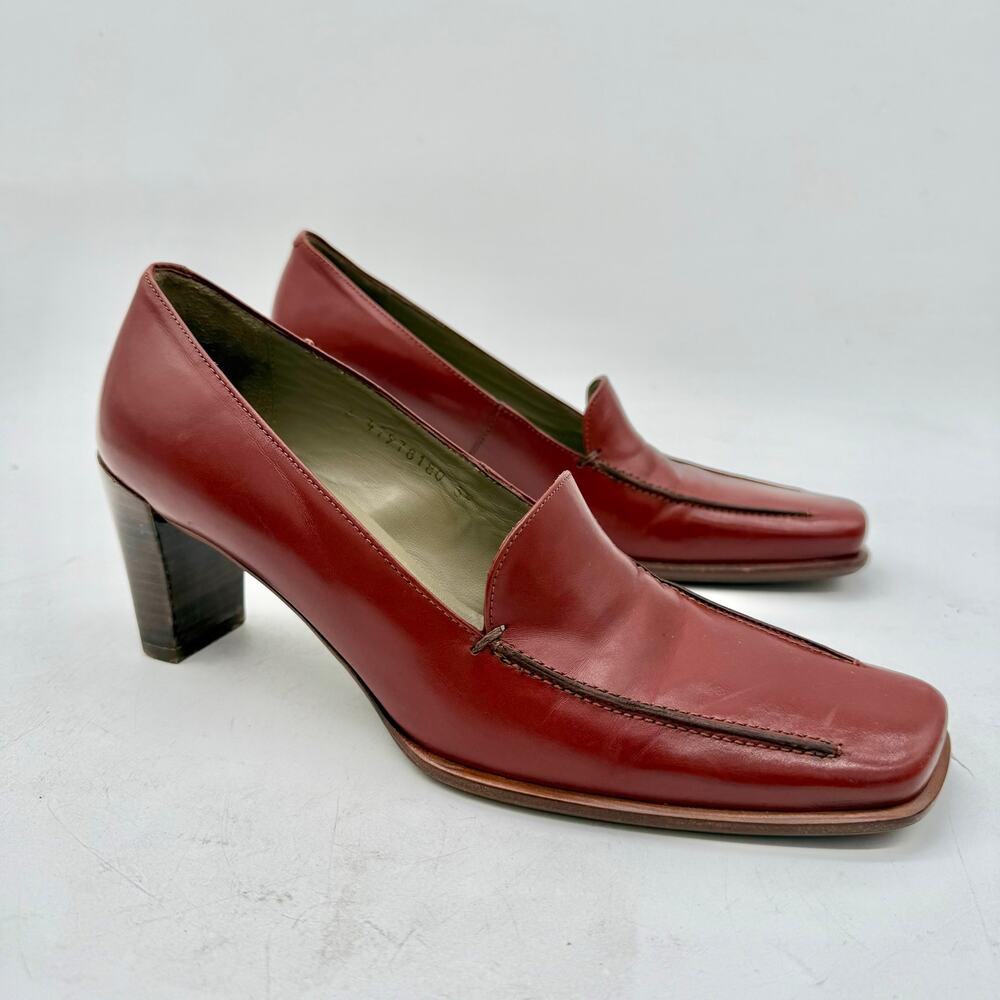 Vintage Jaime Mascaro Oxblood Red Leather Square Toe Heels Pumps Spain EU 39